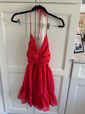 Angel Biba Red Halter Ruffled Mini Dress